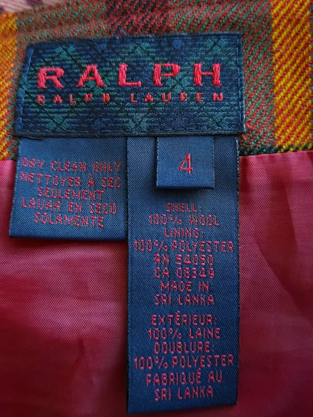 Ralph Lauren Tartan Plaid Mini Skirt Size 4 100% Wool Red Green Wrap Fall